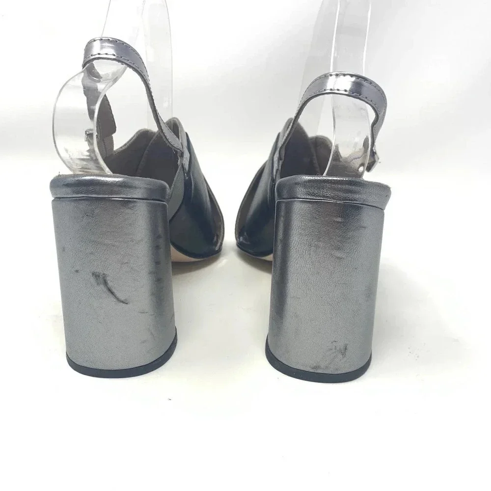 Ouigal Metallic Slingback‎ Heels Black Silver